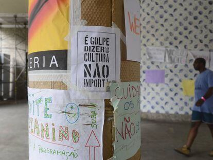 Protesto, em março de 2016, contra a extinção do Ministério da Cultura durante ocupação do Palácio Capanema, no centro do Rio.
