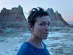 This image released by Searchlight Pictures shows Frances McDormand in a scene from the film "Nomadland" by Chloe Zhao. The film will be featured at the 77th edition of the Venice festival. Films directed by women make up 44% of the competition slate. (Searchlight Pictures via AP)
