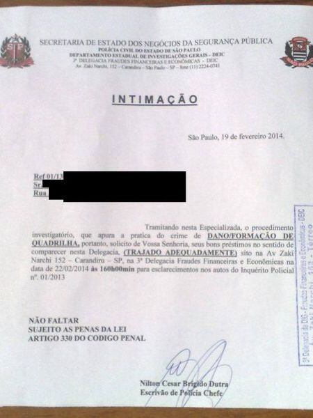 Documento recebido pelos manifestantes.
