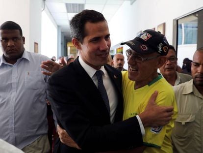 O presidente interino de Venezuela, Juan Guaidó, nesta quinta-feira em Caracas