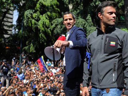 Juan Guaidó e Leopoldo López no dia 30 de abril de 2019 em Caracas.