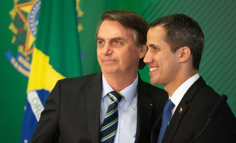 Bolsonaro e Guaidó no Palácio do Itamaraty, nesta quinta-feira.