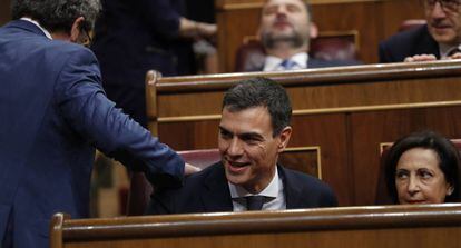 Pedro Sánchez, na segunda sessão da moção de censura contra Rajoy.