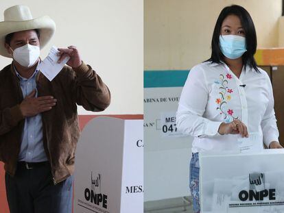 O professor rural Pedro Castillo e a conversadora Keiko Fujimori votam neste domingo.