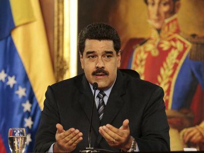 O presidente Maduro, nesta quarta-feira, no Palácio de Miraflores.