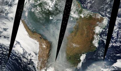 A fumaça dos incêndios do inverno de 2010 cobria boa parte da encosta oriental dos Andes.