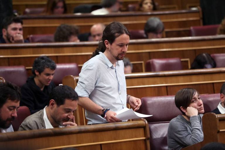 O líder do Podemos, Pablo Iglesias, no Congresso espanhol.