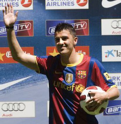 David Villa durante a sua apresentação como jogador do Barcelona.