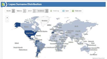 Distribuição do apelido López em todo mundo.
