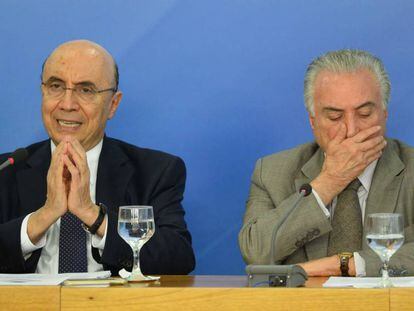 O ministro Meirelles e Temer em Brasília.
