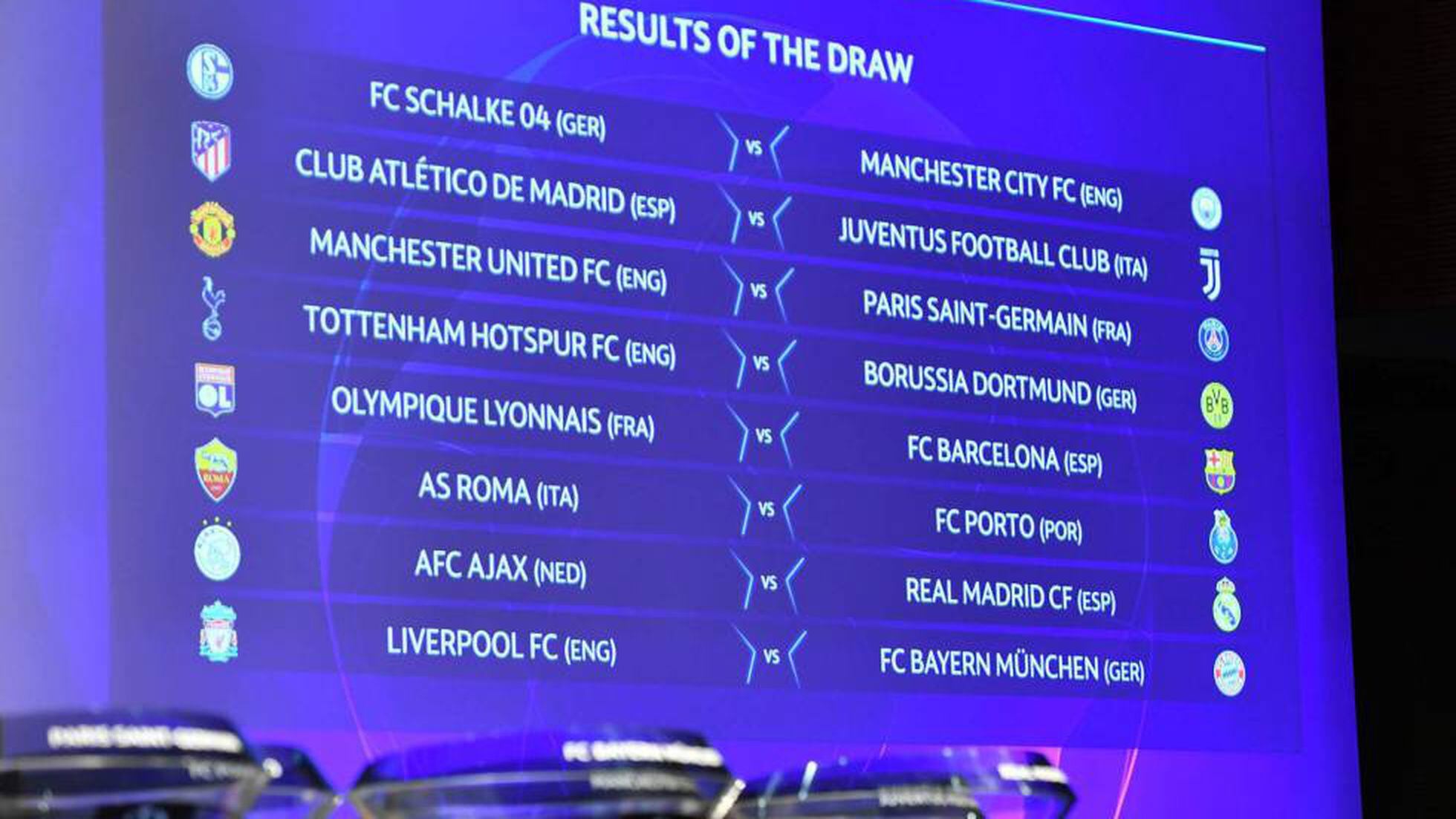 Sorteio da Champions League: definidas as oitavas de final, Esportes