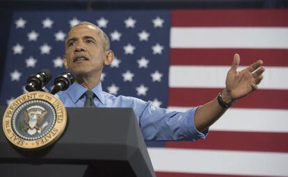 O presidente de EUA, Barak Obama, durante uma intervenção em Detroit.