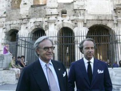 Os magnatas Diego e Andrea Della Valle, donos da Tod's, diante do Coliseu.