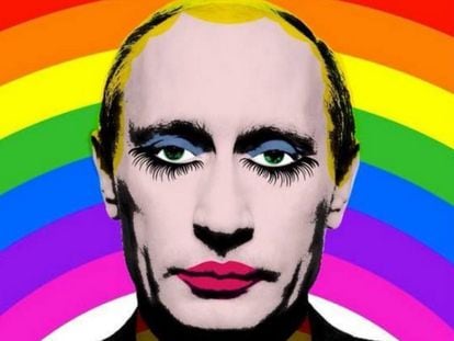 Ilustração de Vladimir Putin popularizada durante as manifestações em favor dos direitos LGBT+ na Rússia em 2013