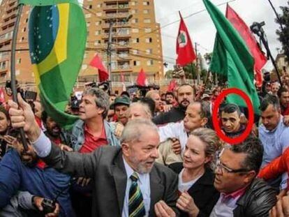 Montagem em que se vê o rosto do agressor de Bolsonaro, Adélio Bispo, próximo de Lula, em 2017.