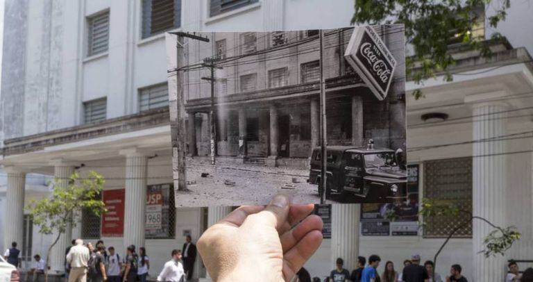 Passado e presente da rua Maria Antonia, em São Paulo. Local foi palco de embate em 1968, ano de endurecimento da ditadura brasileira.