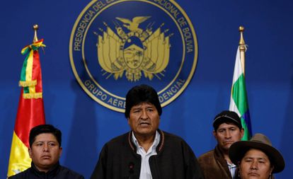 Evo Morales durante seu pronunciamento neste domingo em El Alto.