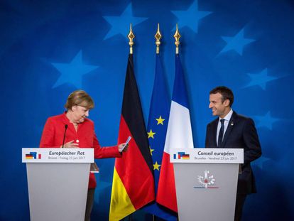 Merkel e Macron na coletiva