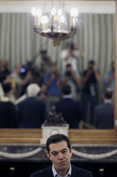 O primeiro ministro grego, Alexis Tsipras, no sábado, na posse de seus novos ministros.