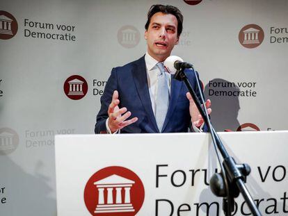 Thierry Baudet, líder do Fórum pela Democracia, durante um discurso nesta quarta-feira.