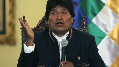 O presidente de Bolívia, Evo Morais, durante a conferência de imprensa do 24 de fevereiro na que reconheceu sua derrota no referendo.