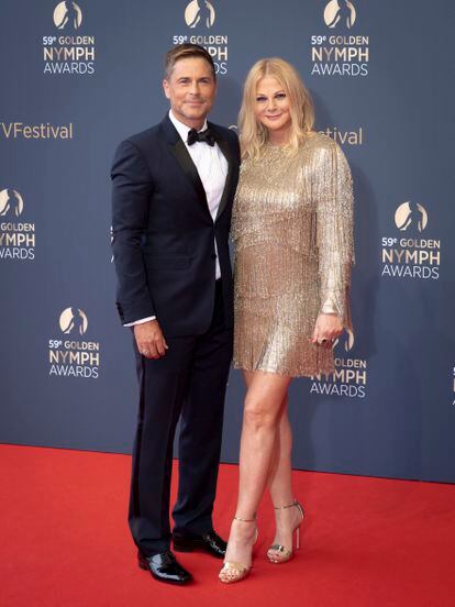 Rob Lowe e sua esposa, Sheryl Berkoff, em 2019, no festival de Monte Carlo. Eles estão juntos desde 1991. 