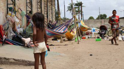 Indígenas venezuelanos em um abrigo improvisado em Boa Vista, em foto de 2017