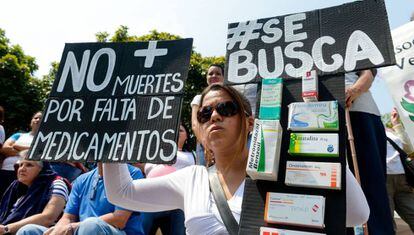Manifestação contra a falta de medicamentos, no mês passado, em Caracas.