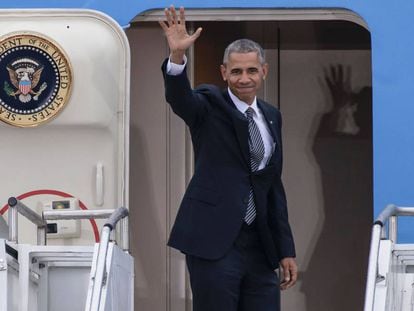 O presidente dos EUA, Barack Obama, antes de deixar Berlim rumo a Lima.