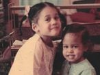 This Dec. 25, 1968 photo provided by the Kamala Harris campaign shows her with her sister, Maya, on Christmas. (Kamala Harris campaign via AP)