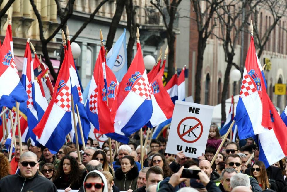 Manifestação contra a ratificação do Convênio de Istambul em Zagreb, o passado março.