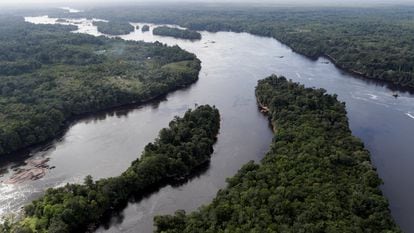Vista aérea do rio Negro na região da fronteira entre o Brasil e a Colômbia, nesta quinta-feira, 3 de março.