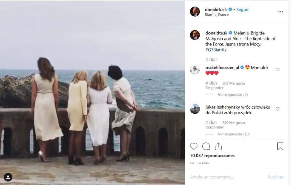 O comentário de Donald Tusk no Instagram sobre quatro primeiras-damas: “O lado leve da Força”.