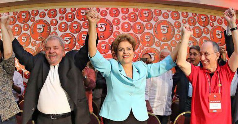 Lula, Dilma e Rui Falcão no Congresso do PT.
