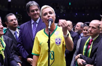 Cristiane Brasil durante a votação do impeachment de Dilma Rousseff.