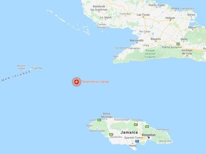 Mapa das Caraíbas com o ponto onde se produziu o terremoto.