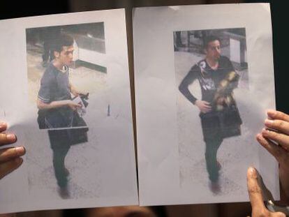 A polícia mostra as imagens de dois passageiros que voaram com passaporte roubado no voo desaparecido. À esquerda, o iraniano Pouria Nour Mohammad Mehrdad.