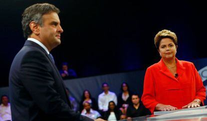 A&eacute;cio e Dilma no &uacute;ltimo debate na TV. 