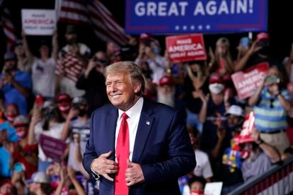 O presidente dos Estados Unidos, Donald Trump, em um comício em Winston-Salem, na Carolina do Norte, em 8 de setembro.