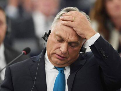 Viktor Orbán, durante debate nesta terça-feira em Estrasburgo