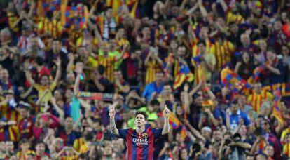 Messi comemora o primeiro gol da partida.