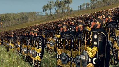 Os pretorianos posicionados para uma campanha, de acordo com a reconstrução de um jogo de computador.