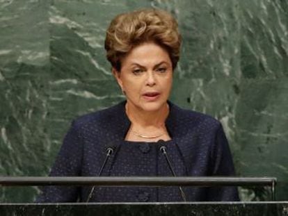 A presidenta Dilma Rousseff, neste domingo, na ONU.