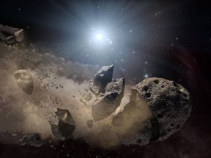 Recriação artística de um asteroide se rompendo.