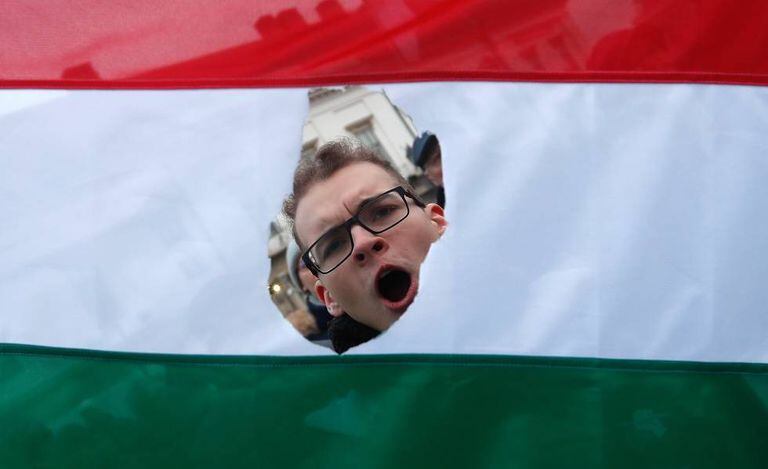 Protestos em Budapeste contra o Governo de Orbán, em fevereiro
