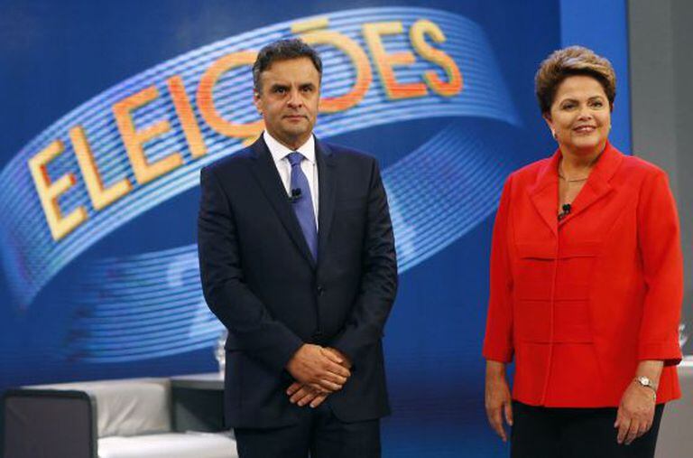 Aécio e Dilma, durante o debate na Globo.