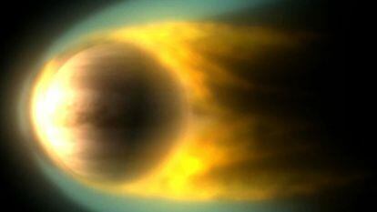 O vento solar, interagindo com a atmosfera de Vênus.