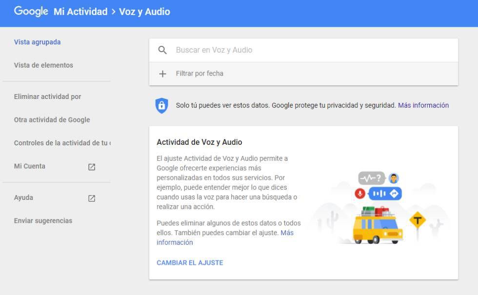 Qualquer usuário pode desativar o armazenamento de áudios e eliminar o histórico de Google.