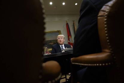 Donald Trump, durante uma reuni&atilde;o na Casa Branca em 14 de fevereiro. 