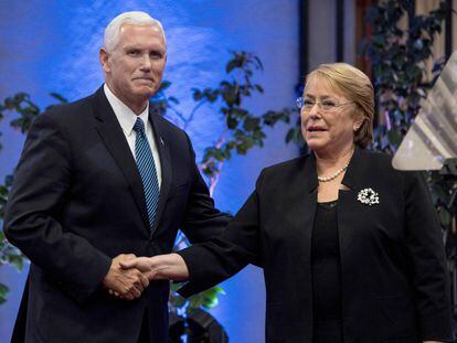 Pence e Bachelet na quarta-feira, dia 15, em Santiago do Chile